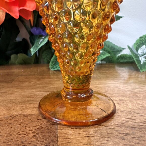 Amber Hobnail Ruffled Glass Vase Vintage Mid-Century Decor Likely‎ Fenton - Picture 5 of 5